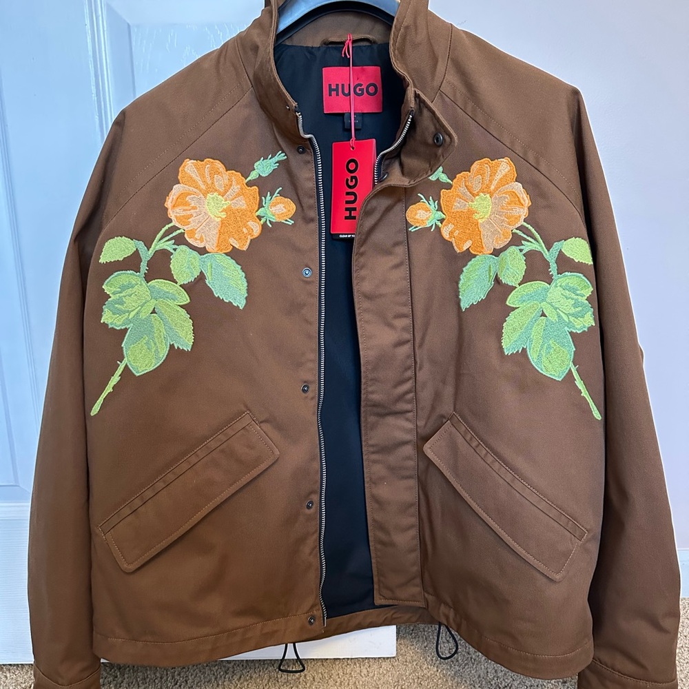 HUGO Brown Jacket with Orange Floral Design